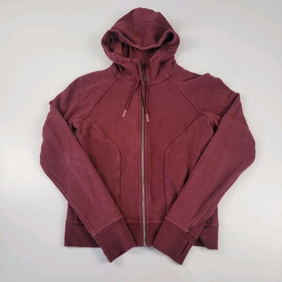 Lululemon Huddle & Hustle Hoodie Womens Sz 8 Red Wine Jacket Full Zip Thumbholes - Picture 1 of 12